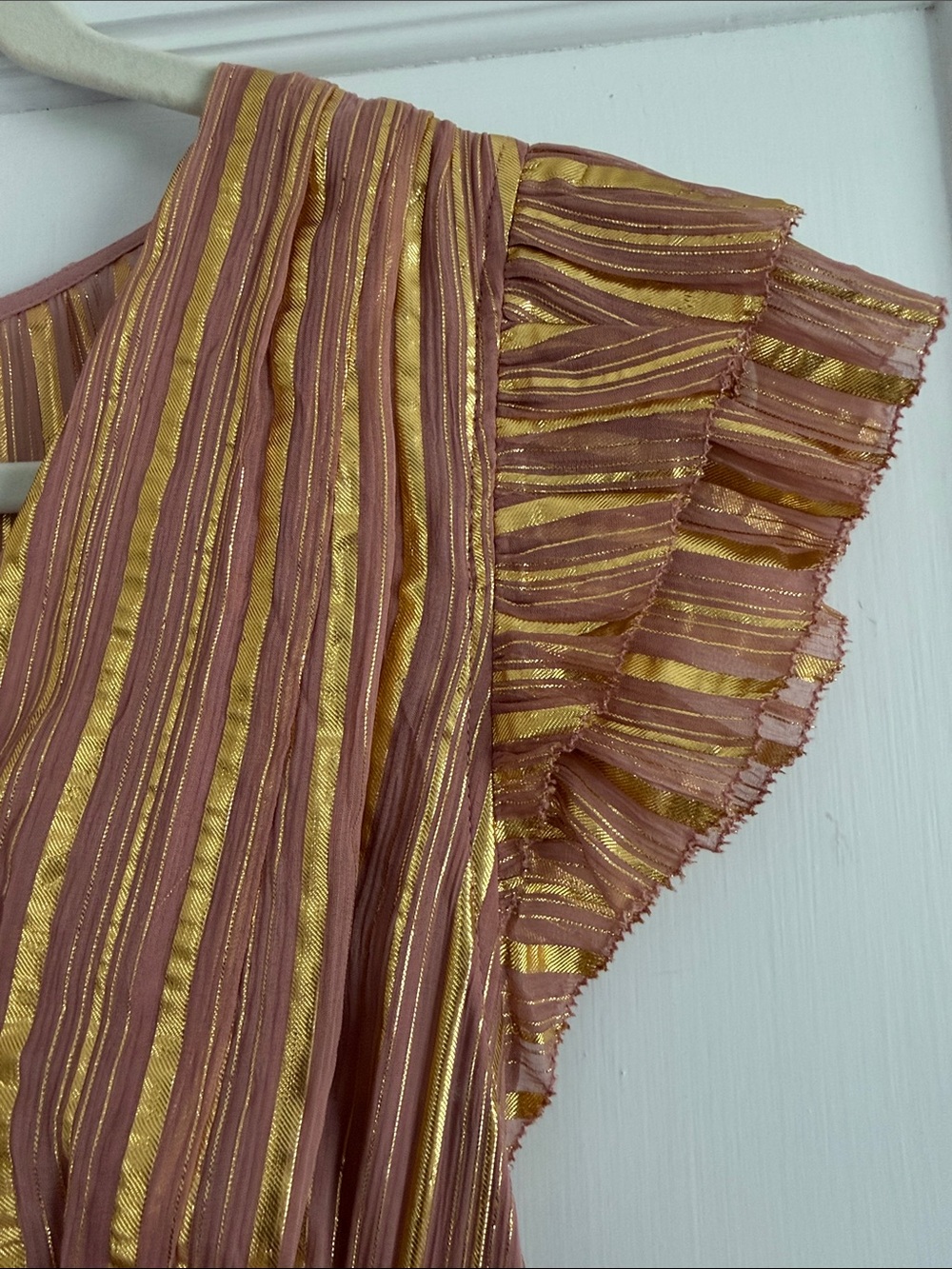 Ulla Johnson Rose Pink Metallic-Striped Flutter Maxi Dress sz 4 - Picture 4 of 6